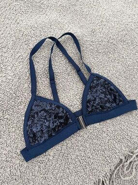 Blue Life Navy Sequin Triangle Bikini Top